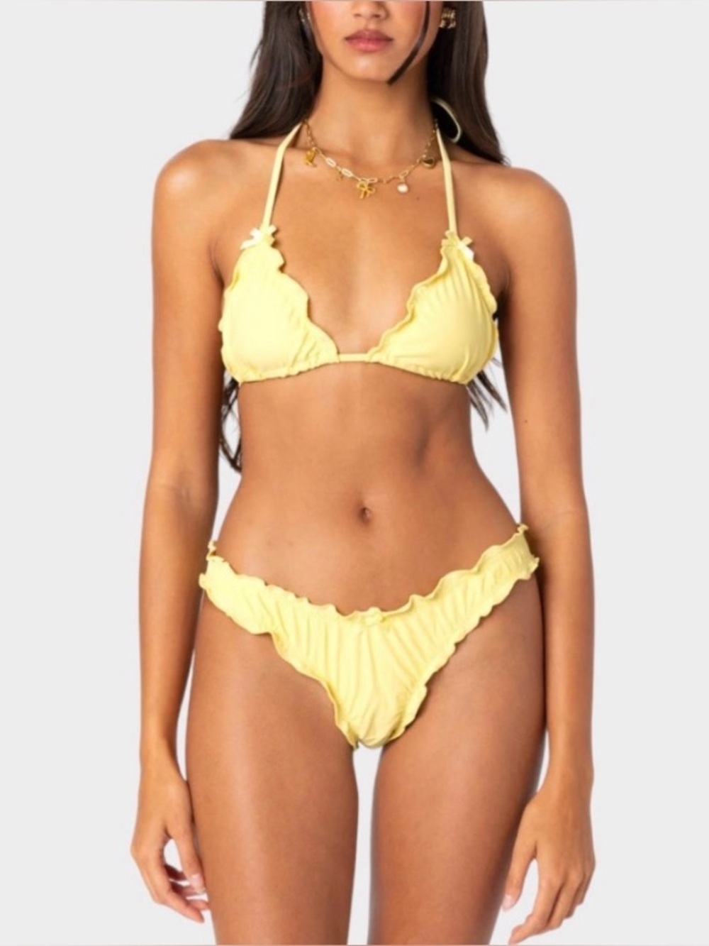 wild fable Yellow Ruffle Triangle Bikini Set